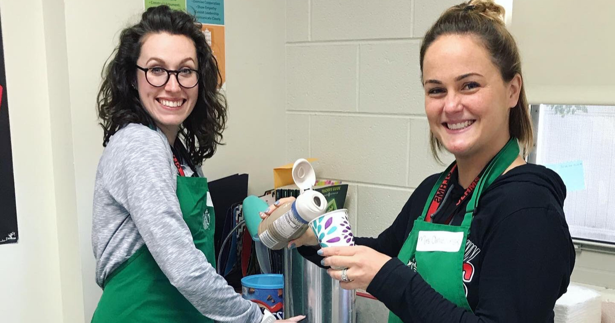 Mrs. Miller and Mrs. Omiecinski serve up some lattes for the class!